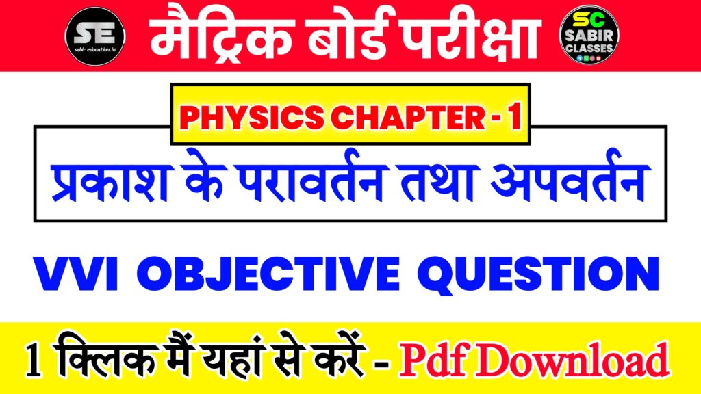 प्रकाश के परावर्तन तथा अपवर्तन ऑब्जेक्टिव क्वेश्चन 10th विज्ञान, Prakash ke paraavartan tatha apvartan Class 10 Science objective question
