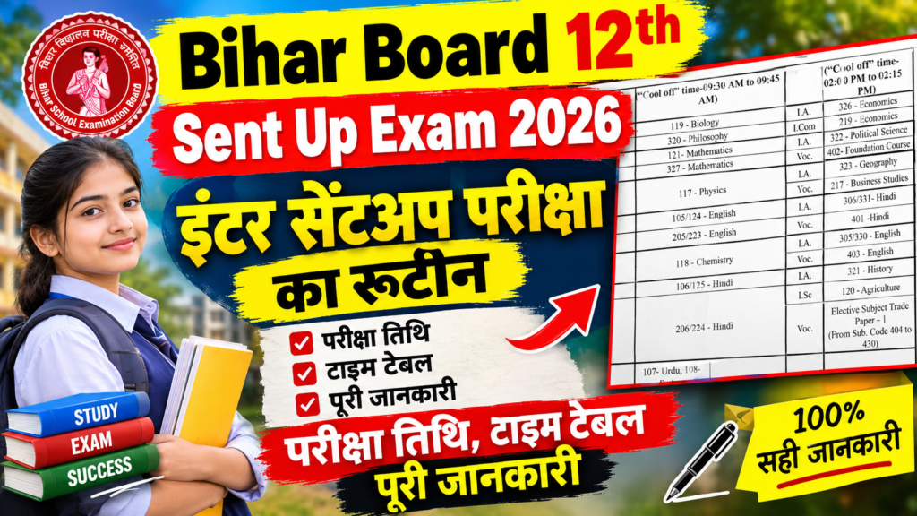 Bihar Board 12th Sent Up Exam Routine 2026: इंटर सेंटअप परीक्षा का रूटीन परीक्षा तिथि, टाइम टेबल पूरी जानकारी