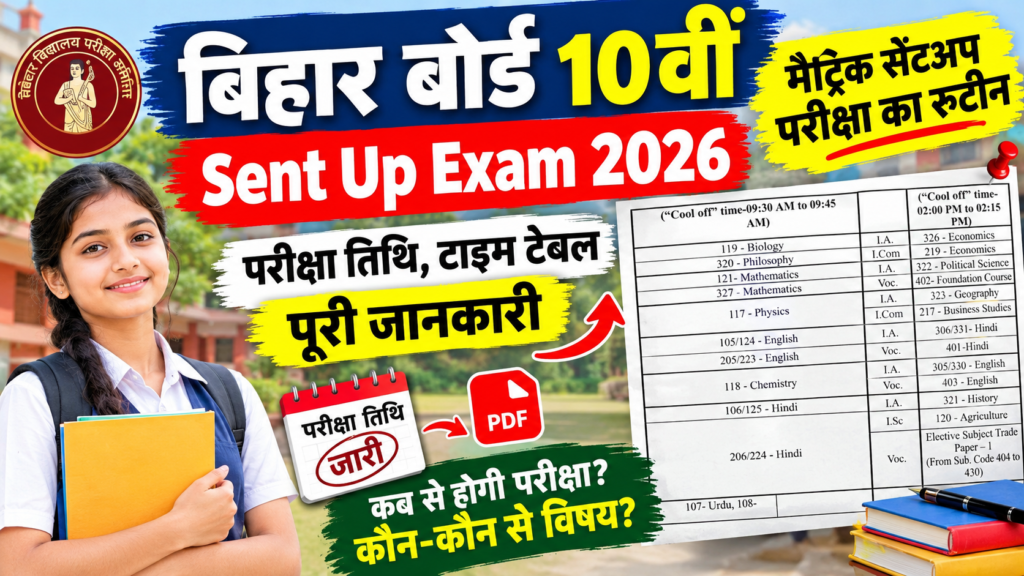Bihar Board 10th Sent Up Exam Routine 2026: मैट्रिक सेंटअप परीक्षा का रूटीन, परीक्षा तिथि, टाइम टेबल पूरी जानकारी
