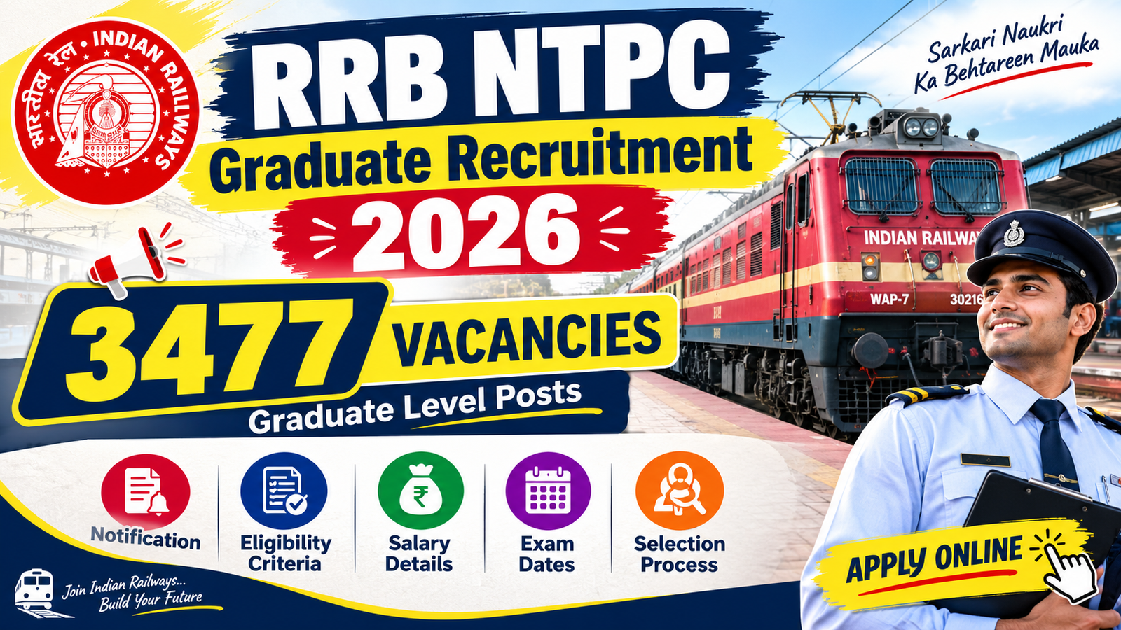 RB NTPC Recruitment 2026: रेलवे में ग्रेजुएट्स के लिए 3548 पदों पर बंपर भर्ती, नोटिफिकेशन जारी